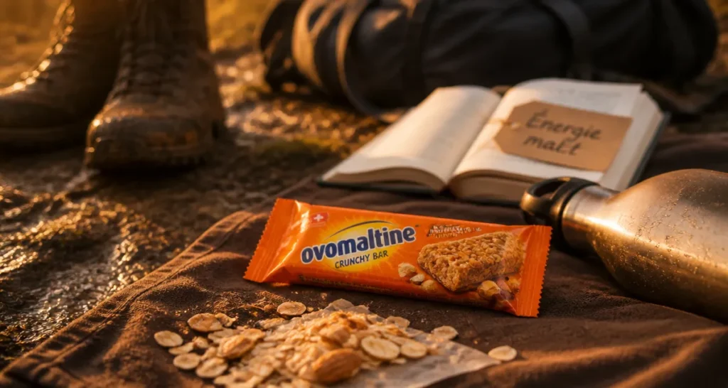 Barre Ovomaltine bienfaits : énergie malt, flocons d’orge et amandes