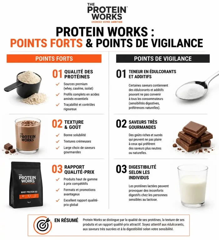 Infographie comparative des avis et points forts des produits Protein Works