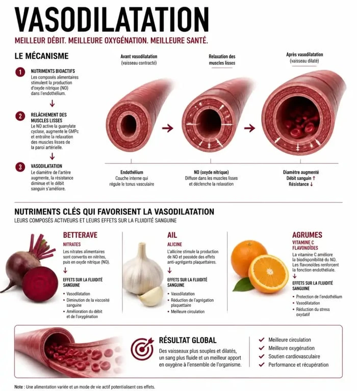 Infographie sur les bienfaits des aliments pour augmenter le flux sanguin naturellement