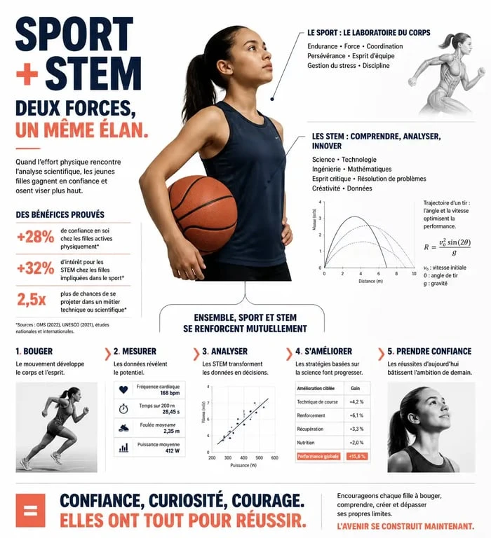 Infographie sur le mouvement Play Like a Girl : le lien entre le sport et les STEM pour l'émancipation des filles