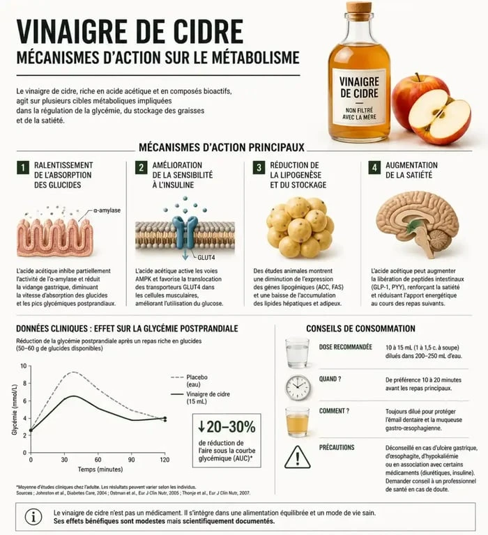 Infographie sur les bienfaits et conseils d'utilisation du vinaigre de cidre pour la perte de poids