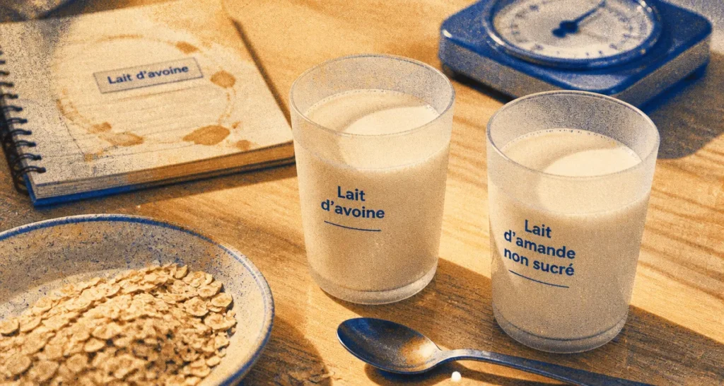 Lait d avoine pour maigrir : vue en gros plan de verres et flocons d’avoine