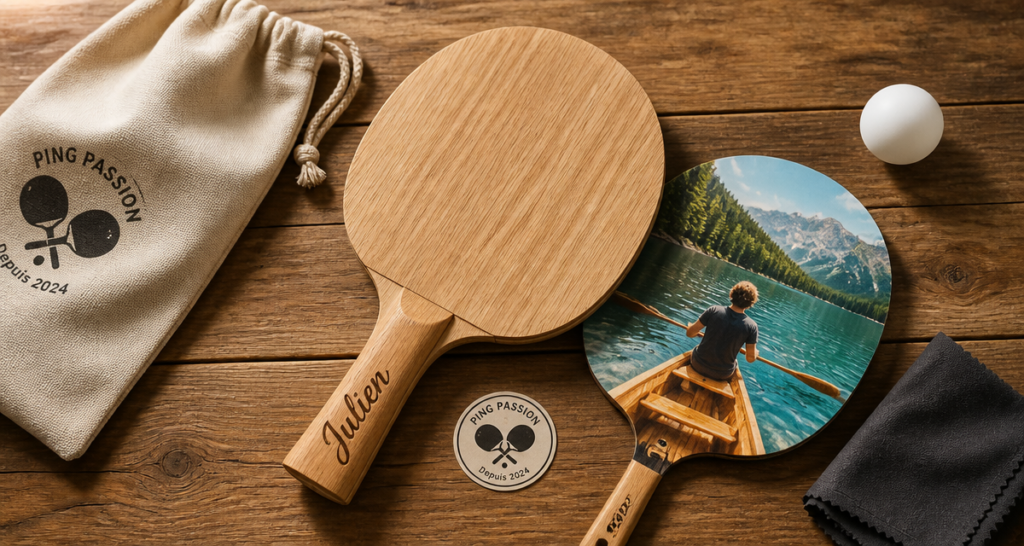 raquette ping pong personnalisée gravée et accessoires