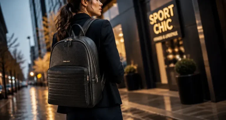 Sac à dos femme sport chic en cuir noir, zips discrets
