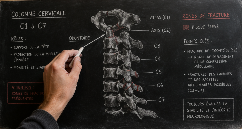 Schéma fracture cervicales sur tableau noir