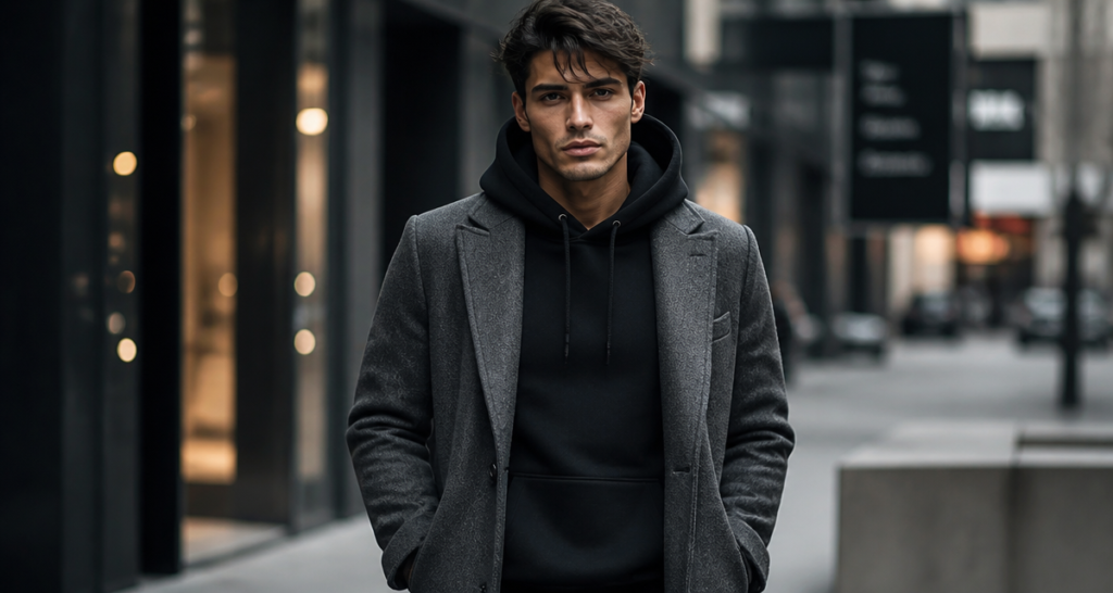 sweat a capuche noir homme élégant urbain
