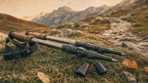 Baton de randonnee aluminium télescopique, réglage de longueur, terrain humide