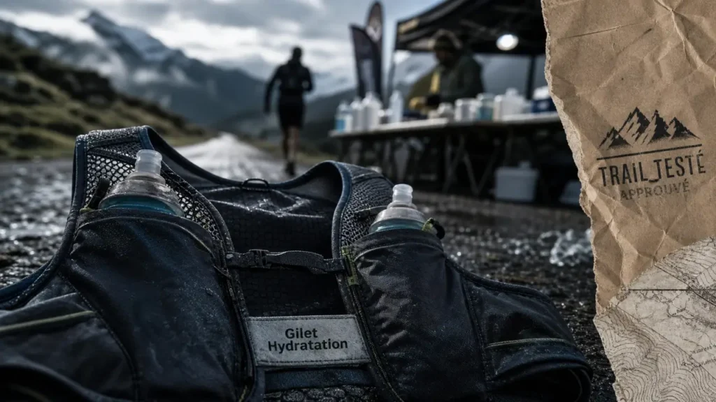 Gilet hydratation avec flasques souples et poche à eau, volume adapté