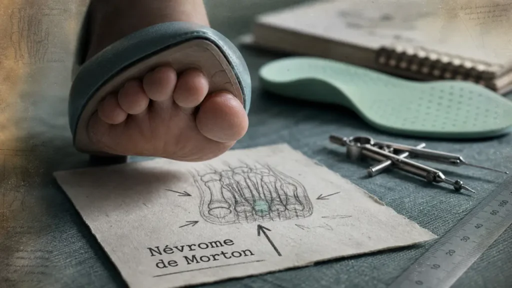 Maladie de Morton : douleur brûlure sous l’avant-pied, vue plante