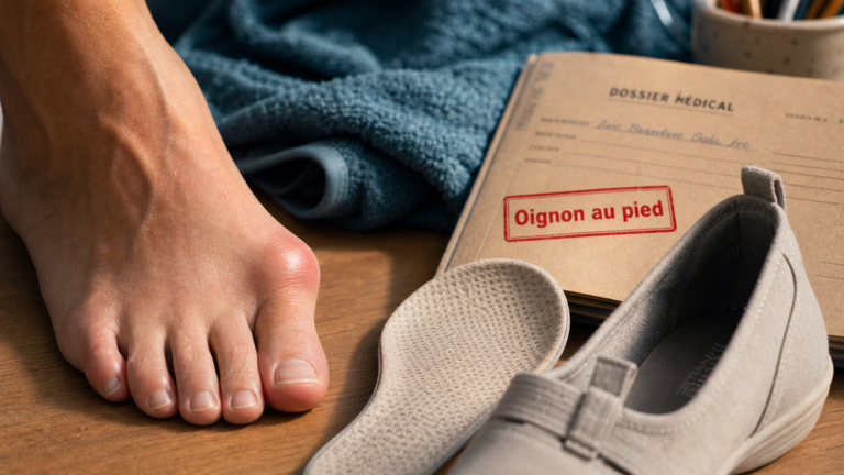 Oignon au pied : comprendre l’hallux valgus, ses causes et ses effets sur le chaussage Oignon pied (hallux valgus) près de l’avant-pied, chaussage