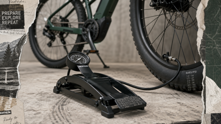 Pression des pneus de vélo électrique : le guide pour trouver votre réglage idéal Pression pneu vélo électrique : pompe à pied et manomètre