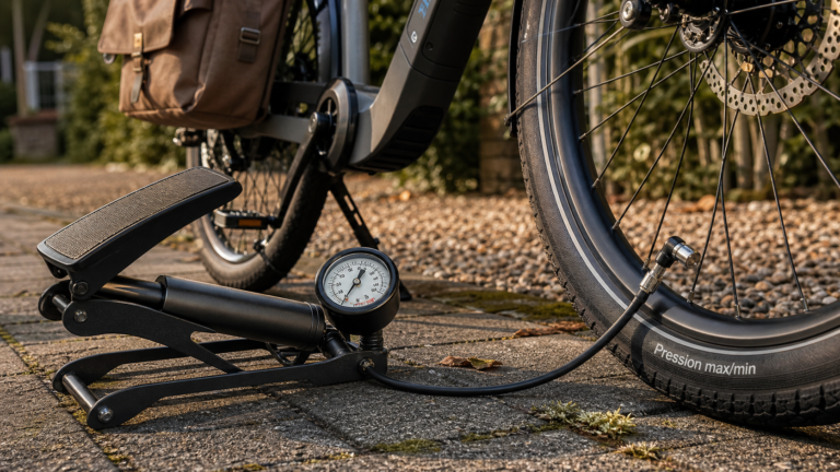 Pression pneu vélo électrique : manomètre sur pneu