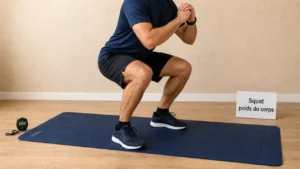 Squat poid du corps : repères pour progresser, équilibre et genoux alignés