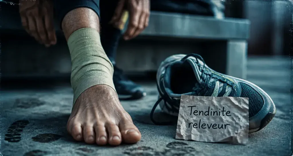 Tendinite releveur du pied : douleur au cou-de-pied à la course, pied avec compression
