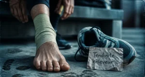 Tendinite releveur du pied : douleur au cou-de-pied à la course, pied avec compression