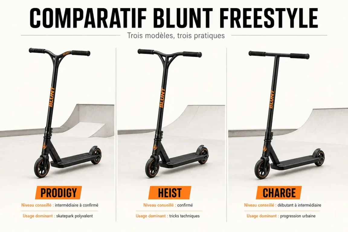 Trottinette freestyle Blunt : comparaison des modèles Prodigy, Heist et Charge