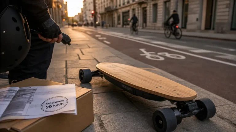 Autonomie réelle, vitesse bridée à 25 km/h et roues adaptées : choisir un longboard électrique Longboard électrique avec roues 97 mm et autonomie réelle 25 km/h