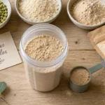 Meilleures protéines végétales musculation : pois-riz, soja ou chanvre en poudre en shaker