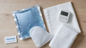 Poche de glace sur compresse : application froide 15-20 minutes