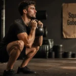 Squat gobelet débutant : exercice avec kettlebell près de la poitrine