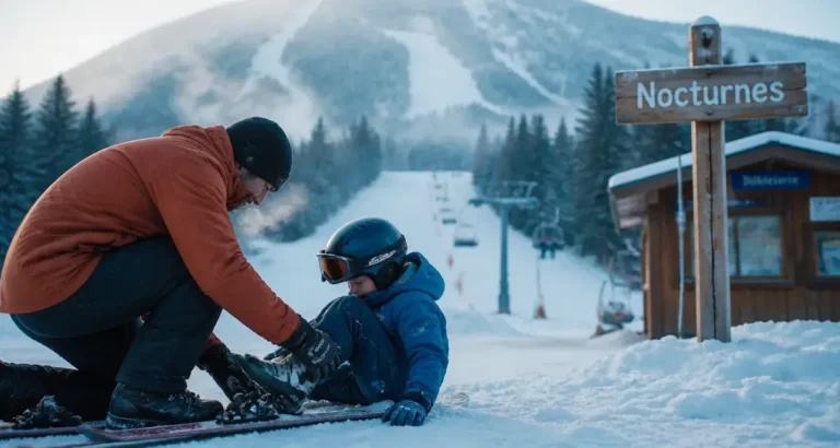 Ski en famille à Saint-Hugues-les-Égaux : le refuge accessible à 45 minutes de Grenoble station de ski alpin st hugues les egaux : parent aide enfant à chausser des skis près du refuge