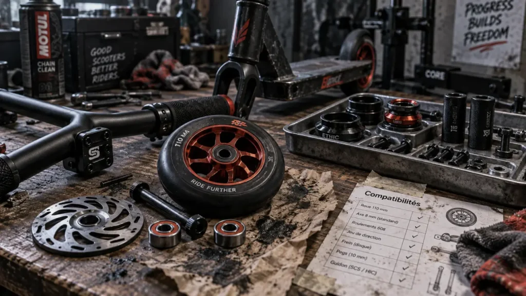 Accessoires trottinette freestyle : compatibilités des pièces et contrôles