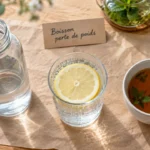 Boisson perte de poids : eau pétillante et tisane sans sucre au citron