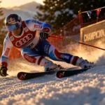 Championnat de france ski alpin 2025 : skieur sur la piste du Roc de Fer à Méribel