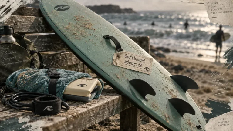 Planche de surf mousse sur banc de plage, stabilité pour petites vagues
