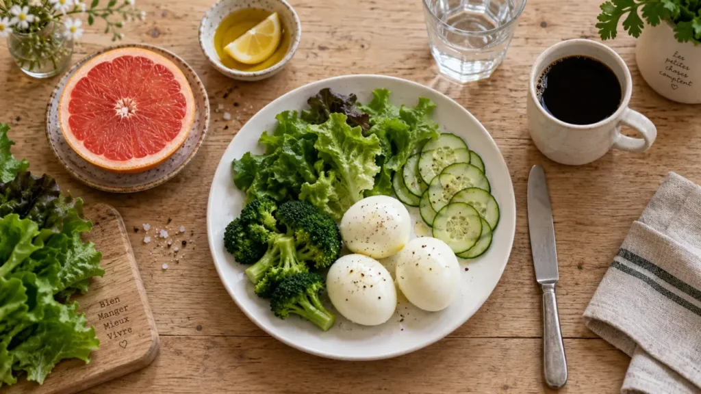 Régime aux oeufs durs : assiette avec œufs durs et légumes