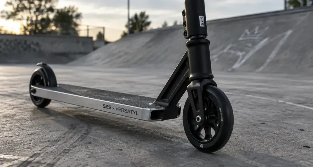 Trottinette freestyle s2s 2,94 kg sur béton de skatepark